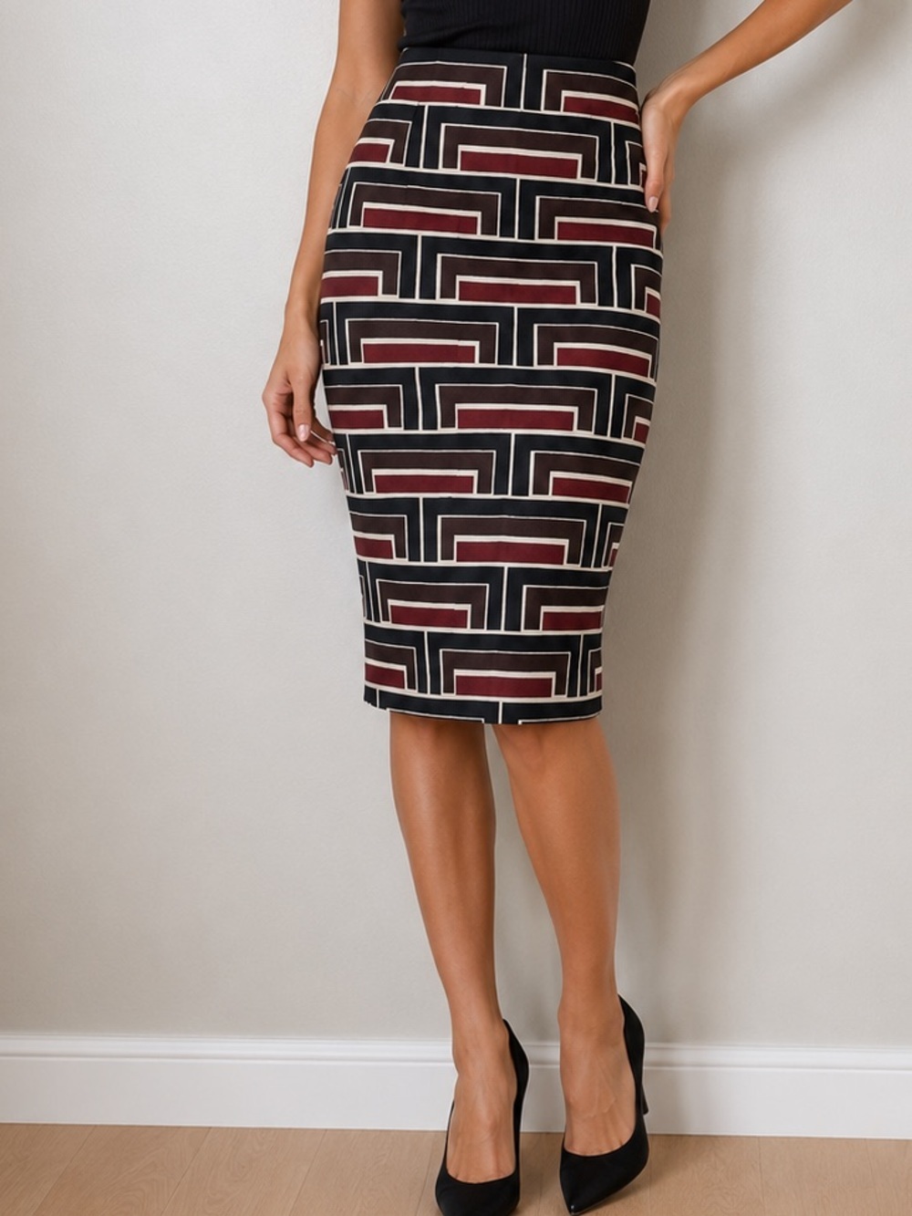 kate spade X Florence Broadhurst silk blend Geometric Pencil Skirt size 6